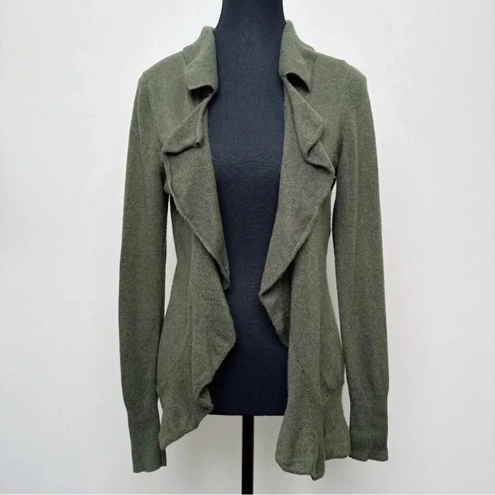 Banana Republic Womens Small Wool Cashmere Ruffle Dark Olive Cardigan